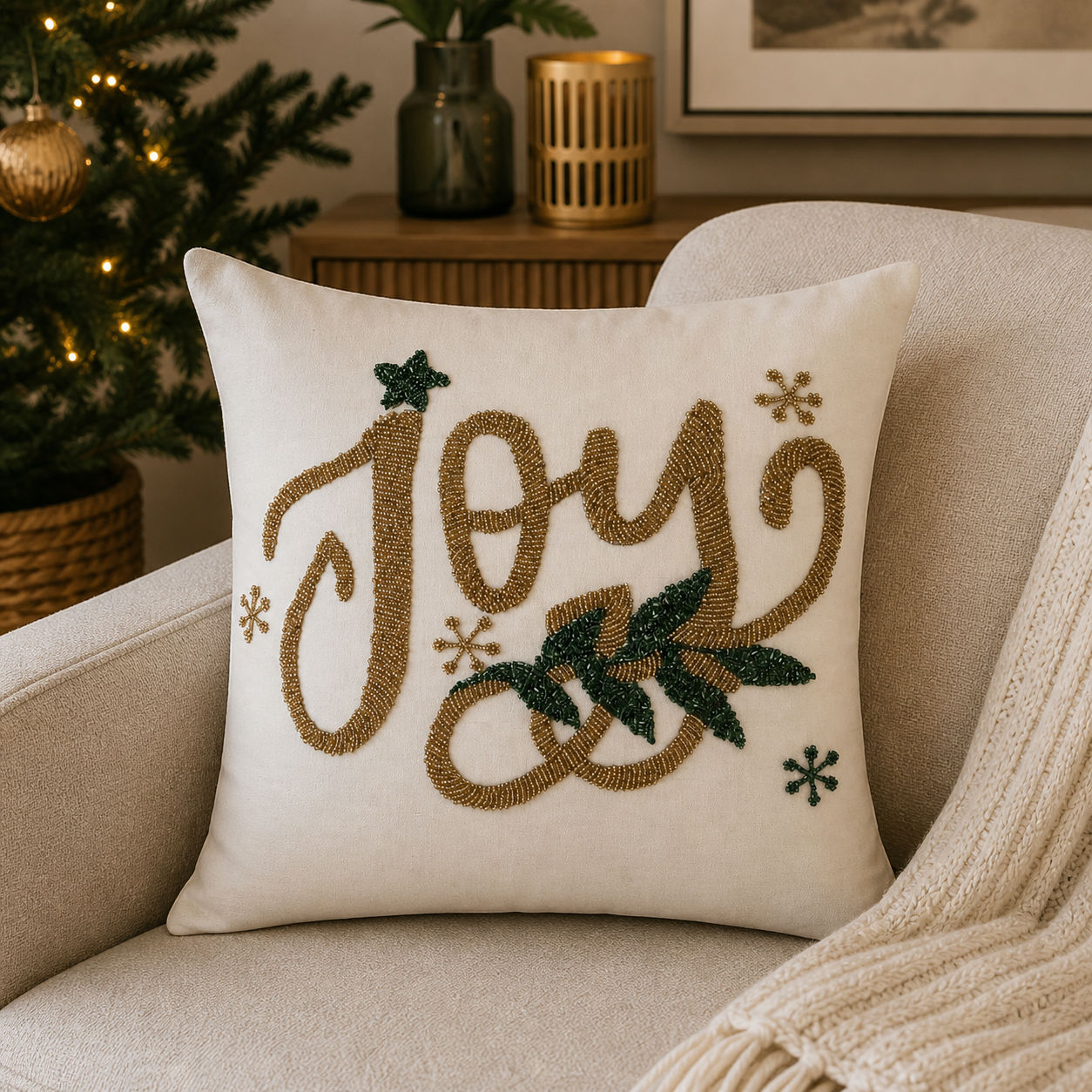 High Quality Artisanal Bead Embellished Pillow Case